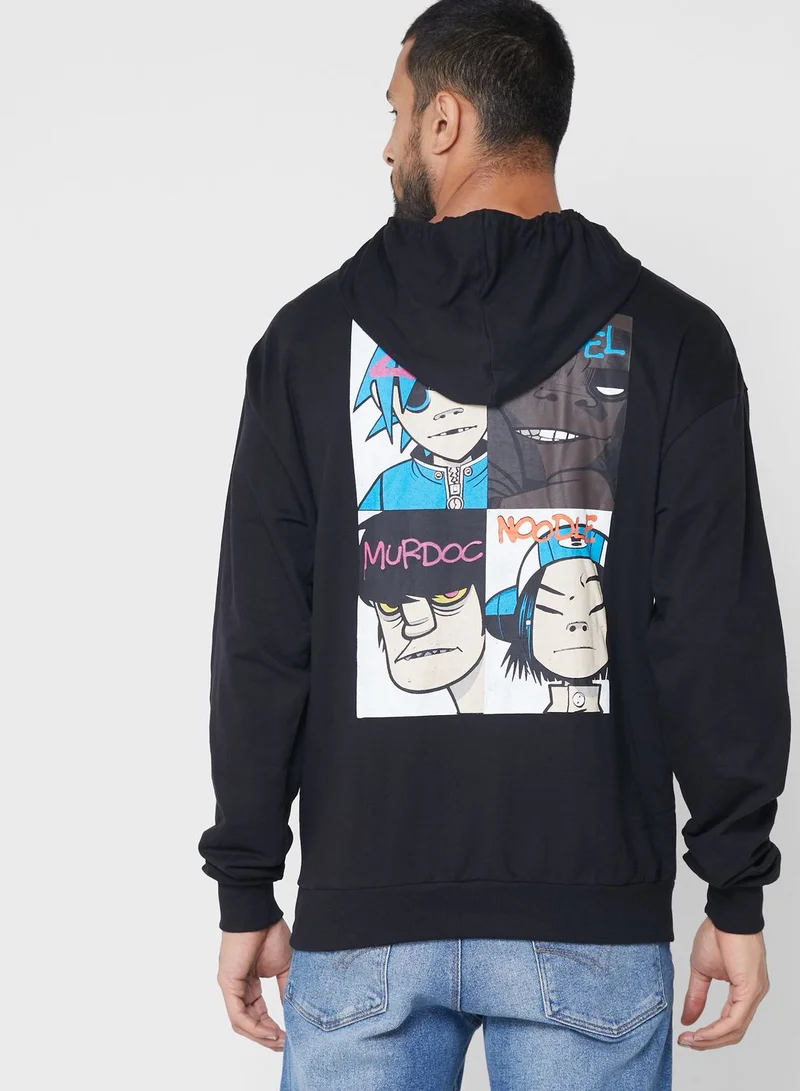 Gorillaz Gorillaz Print  Drop Shoulder Hoodie