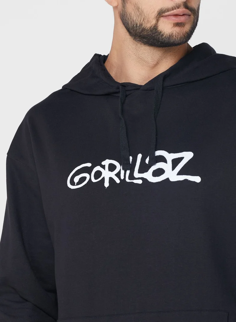 Gorillaz Gorillaz Print  Drop Shoulder Hoodie