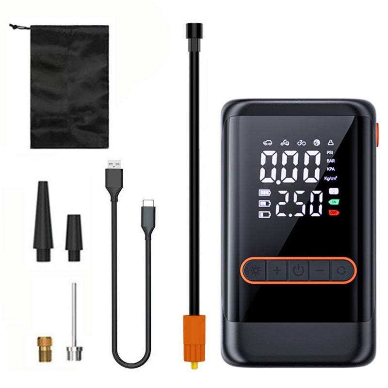 Portable Tire Inflator 6000mAh Type-C Dual-Powered - Ultra-Portable 4.3 X 3.3 X 1.9 Inches Cordless Air Compressor for Roadside Emergencies, Home DIYers and Sports Gear Inflation - Image 1