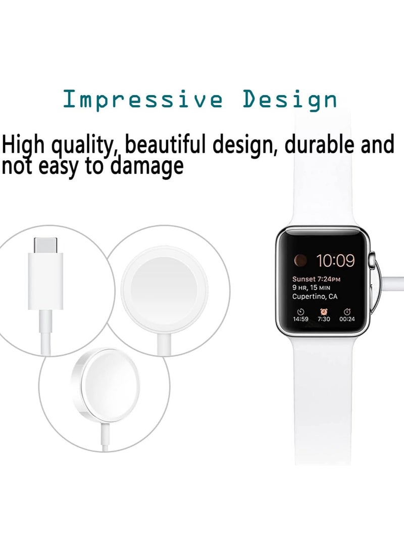 ماركة غير محددة كابل شاحن سريع مغناطيسي لساعة Apple Watch إلى USB-C (1 متر/محمول) شحن لاسلكي مغناطيسي متوافق مع سلسلة Apple Watch Series 9/8/7/6/SE/5/4/3/2/1/SE/Utra أبيض  - Image 4