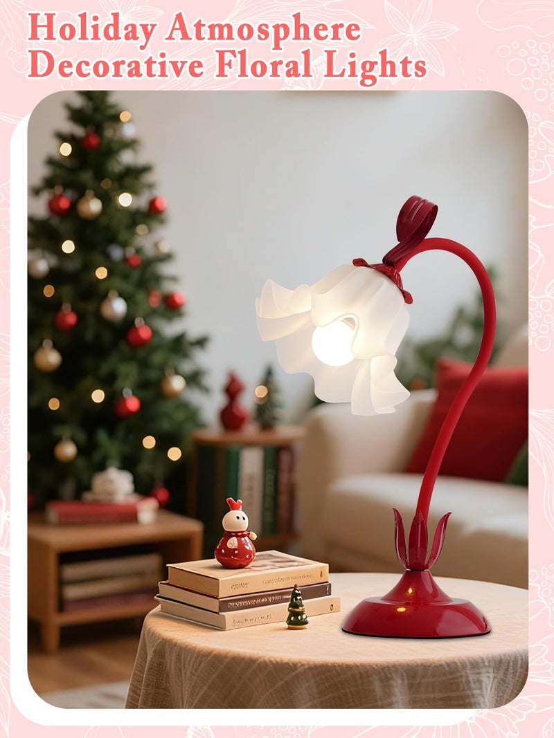 AQDZCNF Flower Table Lamp,LED Reading Light Bedside Vintage Flower Night Light,3 Colors Modes Kawaii Bedside Lamps Decor,Living Room Bedroom Room Lighting Table Lamps Home Decoration (Red) - Image 5