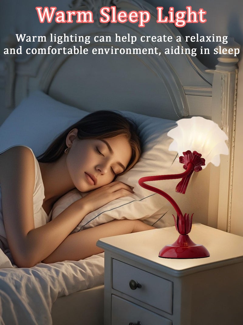 AQDZCNF Flower Table Lamp,LED Reading Light Bedside Vintage Flower Night Light,3 Colors Modes Kawaii Bedside Lamps Decor,Living Room Bedroom Room Lighting Table Lamps Home Decoration (Red) - Image 3