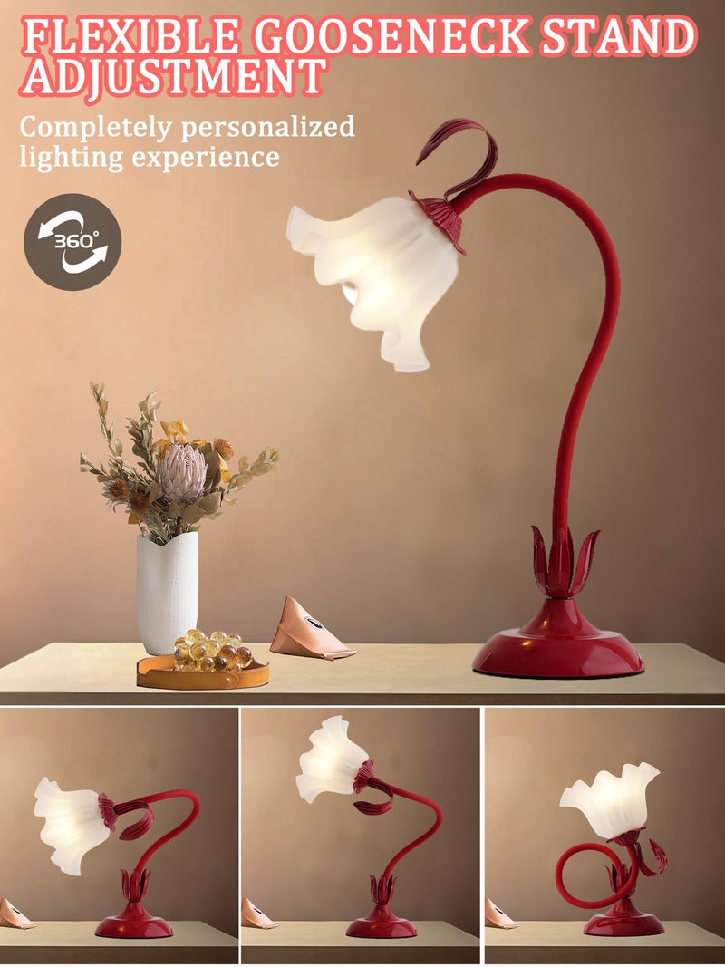 AQDZCNF Flower Table Lamp,LED Reading Light Bedside Vintage Flower Night Light,3 Colors Modes Kawaii Bedside Lamps Decor,Living Room Bedroom Room Lighting Table Lamps Home Decoration (Red) - Image 4