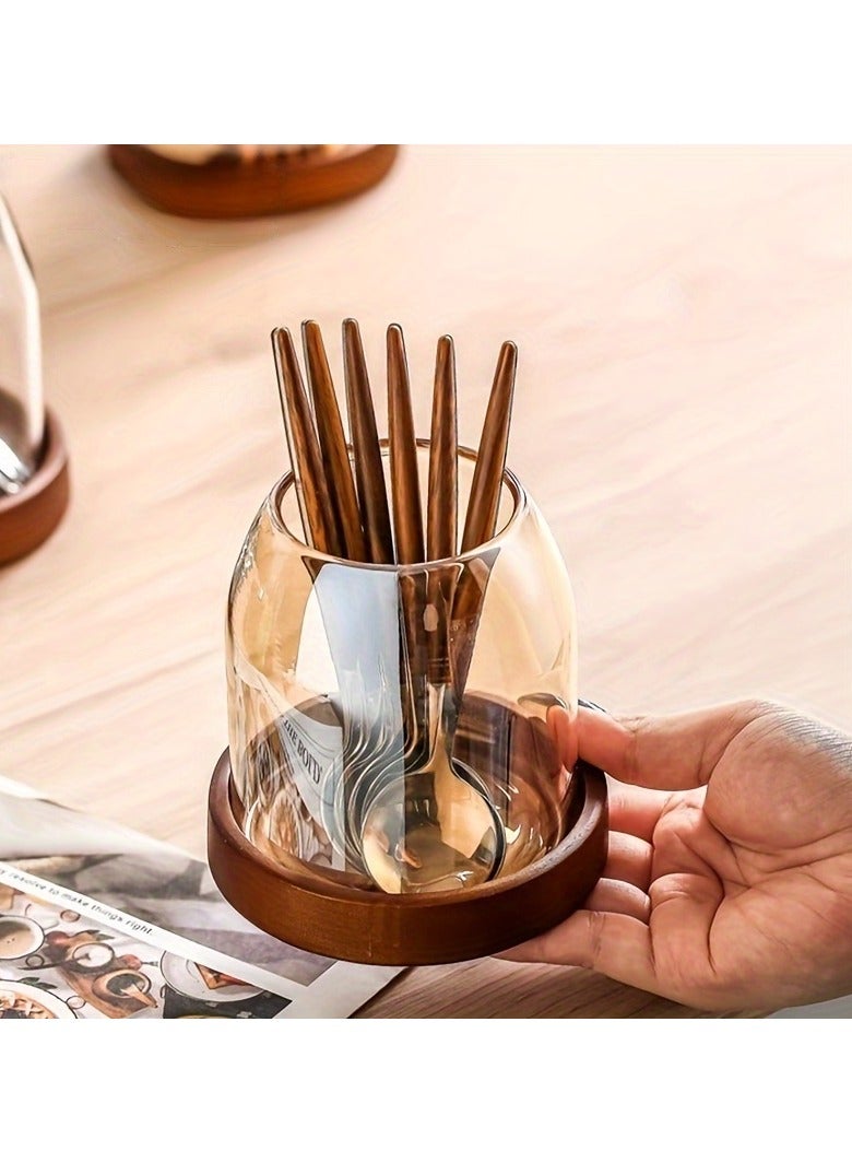 Kitchen Organizer with Tray – Rust-Proof Chopstick & Utensil Holder, Fruit Fork Storage Jar for Desk, Countertop – Space-Saving Tableware Organizer - Image 1