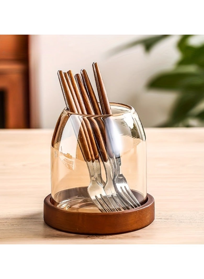 Kitchen Organizer with Tray – Rust-Proof Chopstick & Utensil Holder, Fruit Fork Storage Jar for Desk, Countertop – Space-Saving Tableware Organizer - Image 2