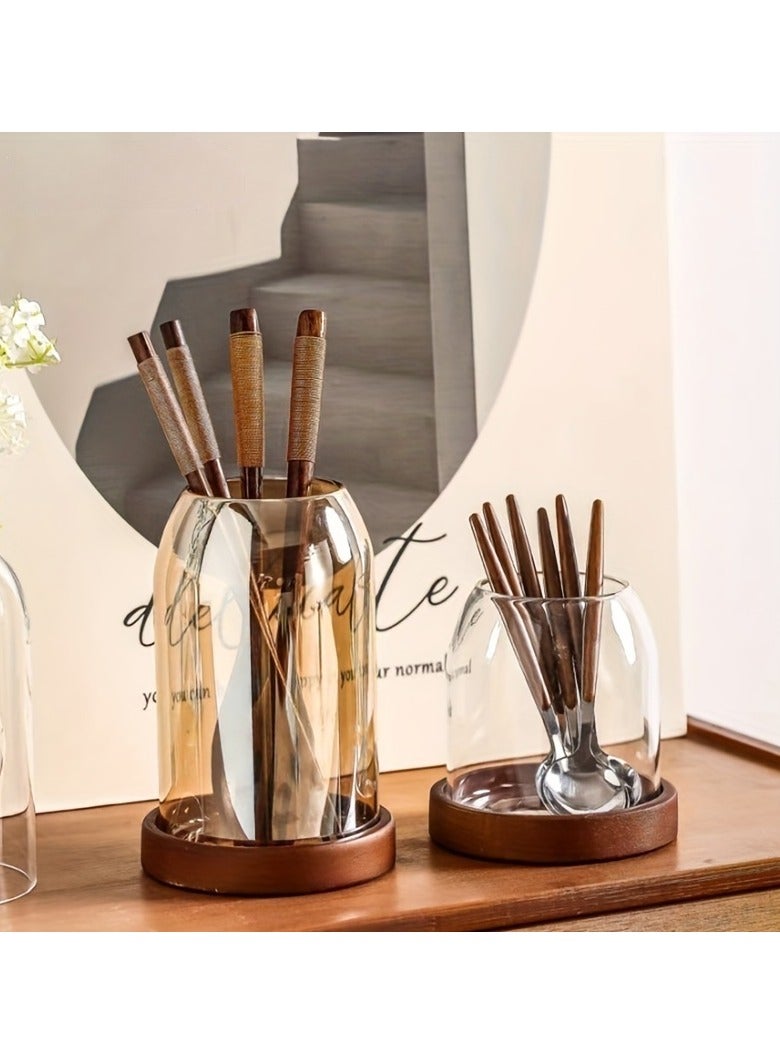 Kitchen Organizer with Tray – Rust-Proof Chopstick & Utensil Holder, Fruit Fork Storage Jar for Desk, Countertop – Space-Saving Tableware Organizer - Image 4