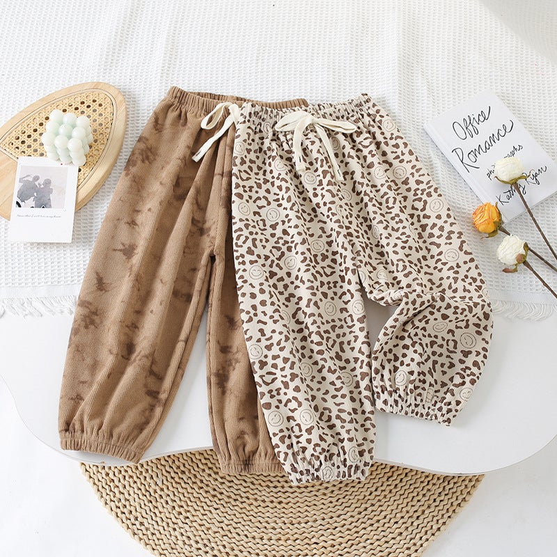 24 Children'S Fleece-Lined Thickened Sports Pants Tide Fan Leopard Print Casual Warm Pants Children'S Toe Pants - Image 3