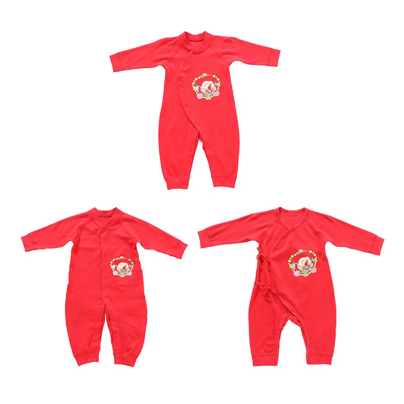 Baby Romper Unisex 100% Cotton Babysuit Baby Clothes Playsuit Chicken Print Long Sleeve Spring Summer Autumn For Newborn Infant Baby Girl Boy Tied Slant Opening Red 9-12M - Image 3