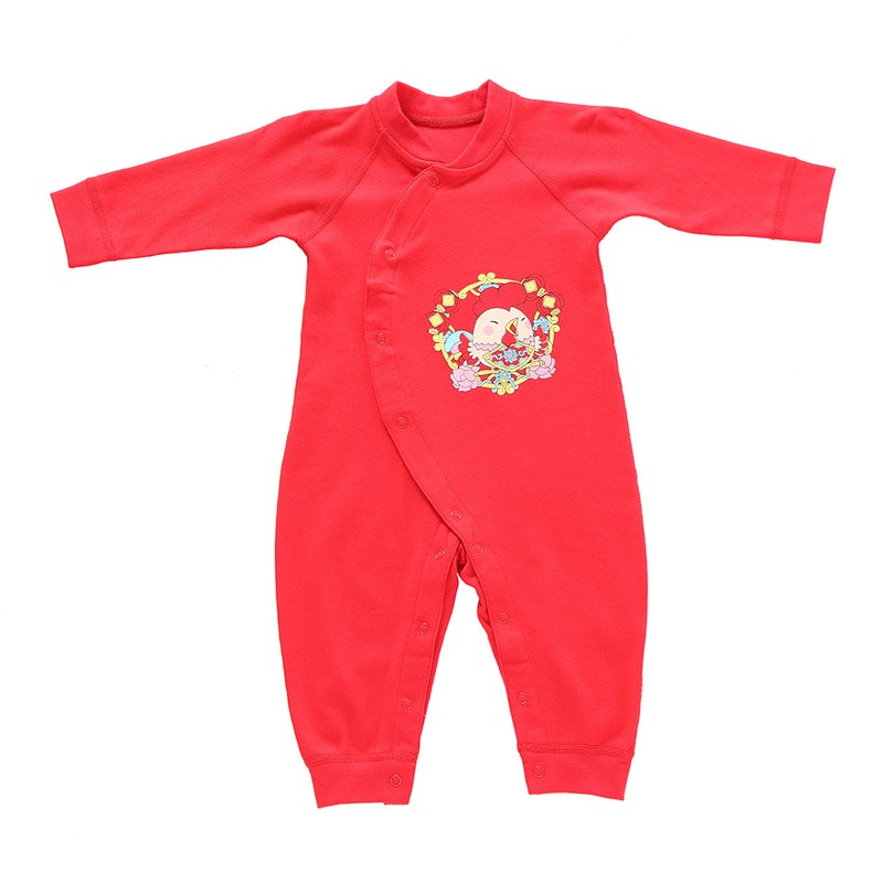 Baby Romper Unisex 100% Cotton Babysuit Baby Clothes Playsuit Chicken Print Long Sleeve Spring Summer Autumn For Newborn Infant Baby Girl Boy Tied Slant Opening Red 9-12M - Image 4