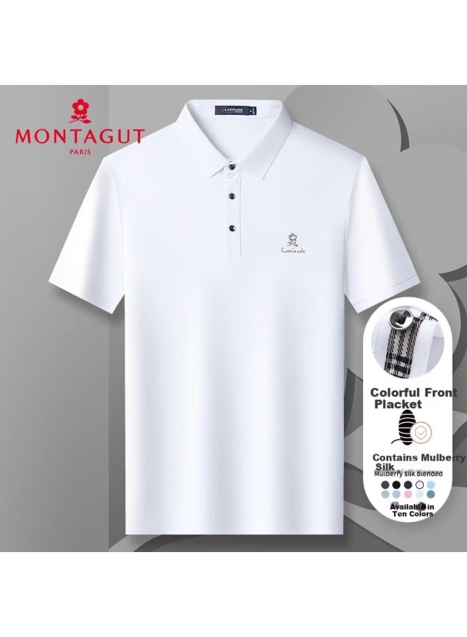 Montagut Men's Short Sleeve Business T-shirt With Mulberry Silk Classic Breathable Polo Shirt Thin 3051 - Image 2