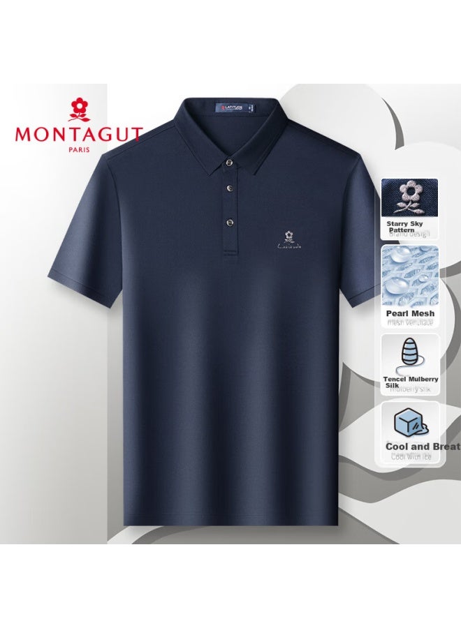 Montagut Men's Short Sleeve Business T-shirt With Mulberry Silk Classic Breathable Polo Shirt Thin 3051 - Image 3