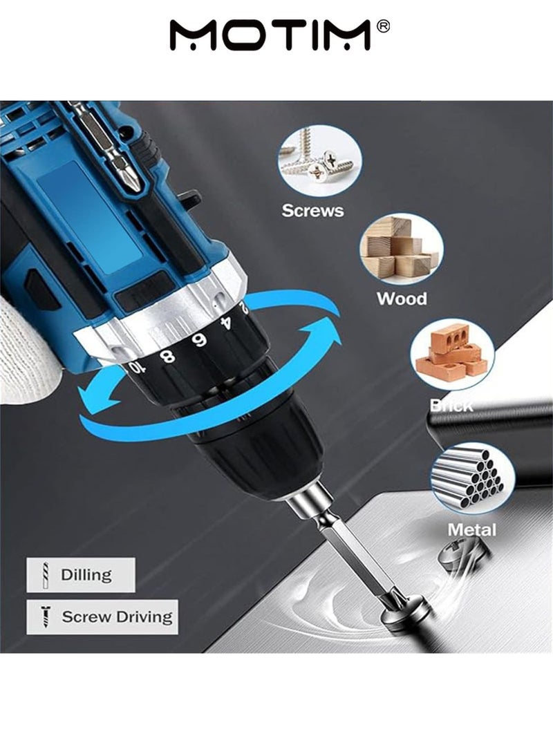 Motim Cordless Drill Kit 21V Max Power Drill Impact Driver Electric Drill Set with 2 * 1500mAh Batteries 2 Speed forward & Reverse Setting Built-in LED - Image 3