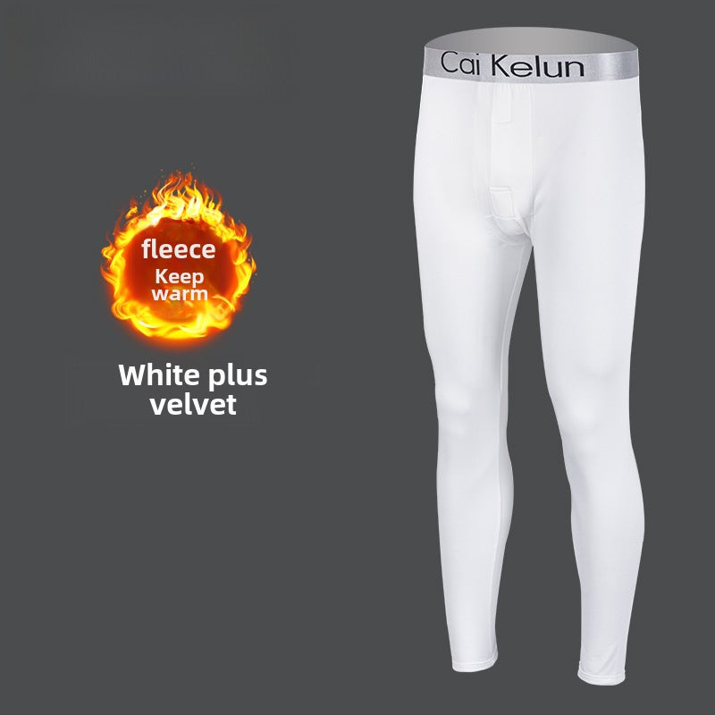 Mens Fleece-Lined Thermal Pants Slim Fit Plus Size CK plus Velvet White