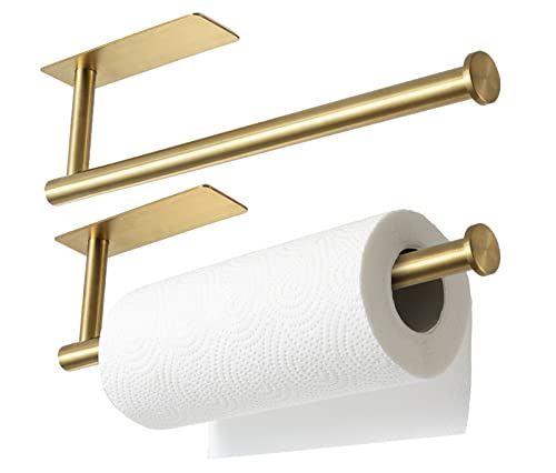 theaoo 2 Packs Paper Towel Holder - Under Cabinet Paper Towel Holder for Kitchen, Adhesive Paper Towel Roll Rack for Bathroom Towel, Wall Mounted Matte Black Paper Towel Rack, SUS304 Stainless Steel - Image 1
