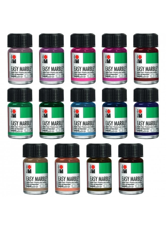 Marabu مجموعة طلاء مارابو إيزي ماربل - 14 لون أساسي ولون باستيل - مجموعة طلاء للتزيين للأطفال والبالغين - غمر مائي، صنع أكواب، ورق - إصدار 2022 - Image 1
