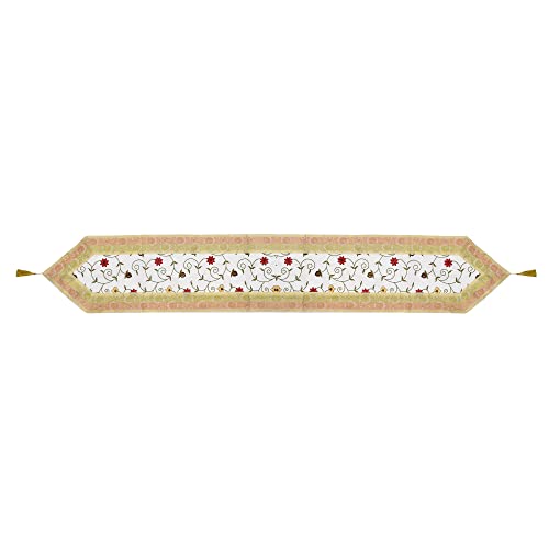 E - Ezra E-EZRA Hand Embroidery Jacquard Silk 72 Inch Long Dinning Table Runner for Home & Decor 72 by 14 Inch (White) - Image 5