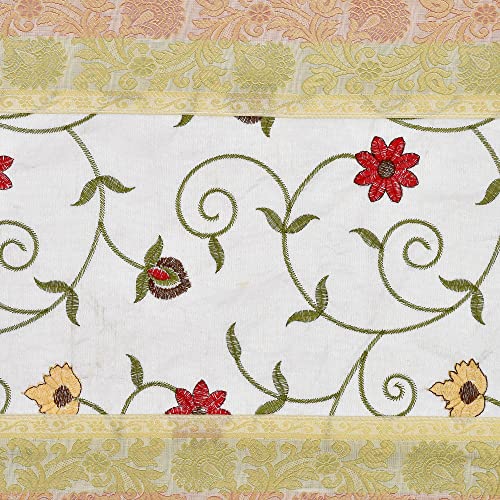 E - Ezra E-EZRA Hand Embroidery Jacquard Silk 72 Inch Long Dinning Table Runner for Home & Decor 72 by 14 Inch (White) - Image 4