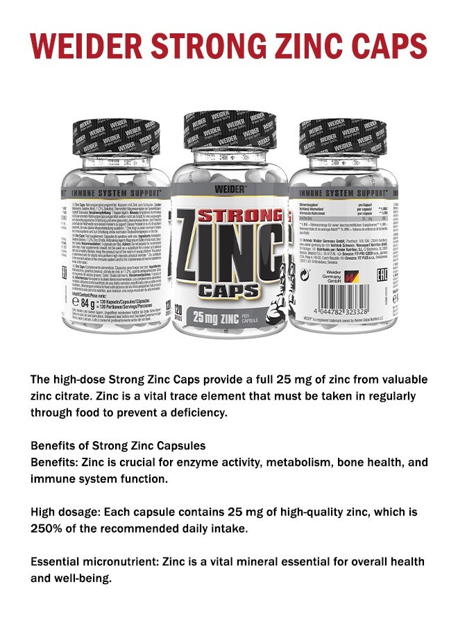 Weider - Strong Zinc Caps (25mg Zinc Per Caps) 120 Capsules - Image 1