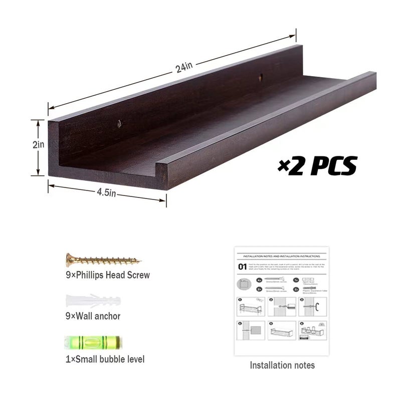 AZSKY Floating Book Shelves Wall Mounted Photo Shelf Picture Ledge Deep Walnut Display Shelves for Home Living Room Bedroom Bathroom Office Set of 2 - Image 4