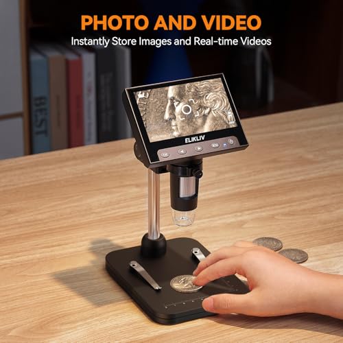 Elikliv Coin Microscope, 4.3'' LCD Digital Microscope 1000x, Coin Magnifier with 8 Adjustable LED Lights, PC View Compatible with Windows/Mac, EDM4B, Black - Image 3