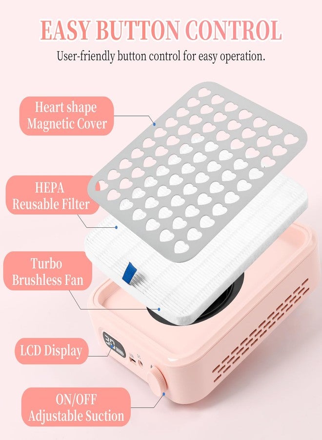 ANGNYA Nail Dust Collector with Lamp,Vacuum Fan Rechargeable Dust Collector with Dust Brush Powerful Brushless Dust Collector for Acrylic Gel Nail Polishing, Perfect for Salon Home Use - Image 3