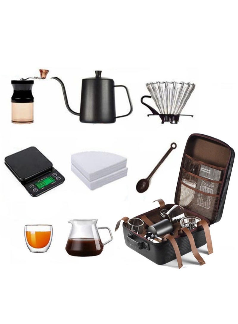 Arabest 9-Piece V60 Coffee Set Drip Coffee Maker with Goose Neck Kettle Digital Scale Double Walled Glass Mug Glass Server Manual Grinder Glass Dipper 100 pcs Paper Filter and Scope for Drip Coffee - Image 2