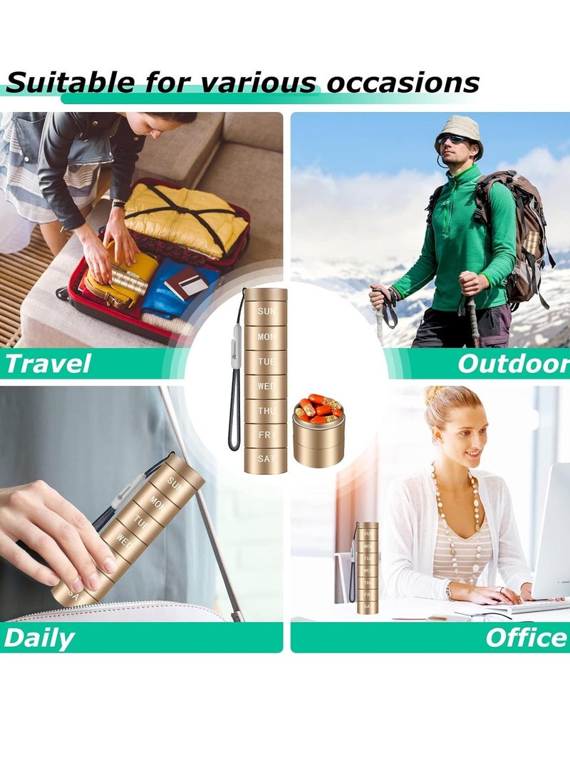 SYOSI منظم حبوب السفر الأسبوعي، علبة حبوب معدنية مقاومة للماء، حامل حبوب، مقاوم للرطوبة، علبة حبوب يومية، حاوية حبوب كبيرة لمدة 7 أيام لحمل الفيتامينات والأدوية ومكملات زيت السمك، ذهبي - Image 3