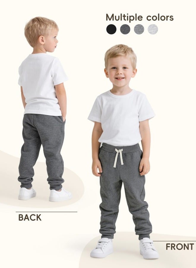 Aocku 4 Pack Toddler Boys Sweatpants Cotton Baby Kids Joggers Toddler Boys Girls Sweatpants with Pocket Drawstring, Heather Grey​​,black,white Gray,dark Gray, 4 Years - Image 5