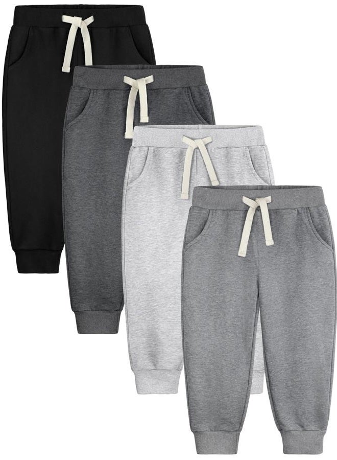 Aocku 4 Pack Toddler Boys Sweatpants Cotton Baby Kids Joggers Toddler Boys Girls Sweatpants with Pocket Drawstring, Heather Grey​​,black,white Gray,dark Gray, 4 Years - Image 1