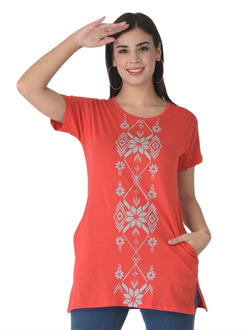 Dollar Missy Women Pack of 1 Long Top Red - Image 1