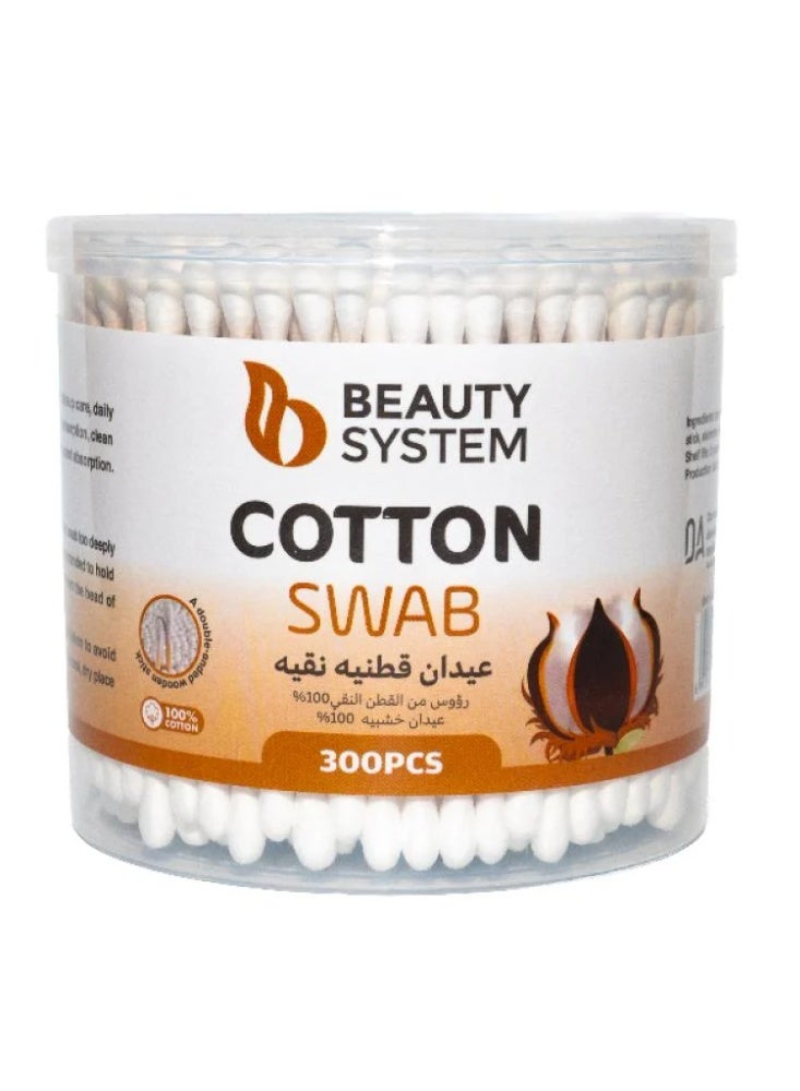 اعواد خشبية قطنية نقية من بيوتي سيستم - 300حبه