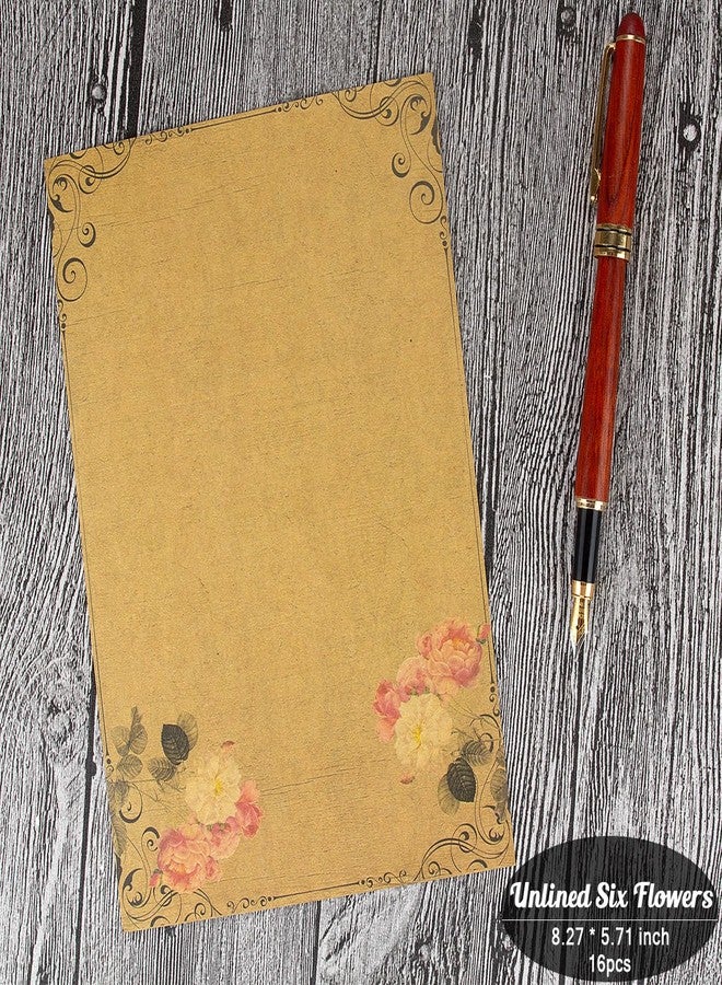 CenterZ Vintage Stationary Paper + Kraft Envelopes Set with Seal Stickers (64pcs 4 Patterns 8.3 x 5.7 Writing Stationery Papers, 20pcs 2 Colors 7.9 x 4.7 Letter Envelope, 36pcs 2 Styles Rustic Seals) - Image 4