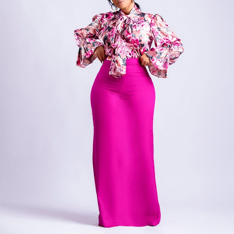 Fashion Print Tie-Waist Shirt Skirt Set Pink  - Image 2
