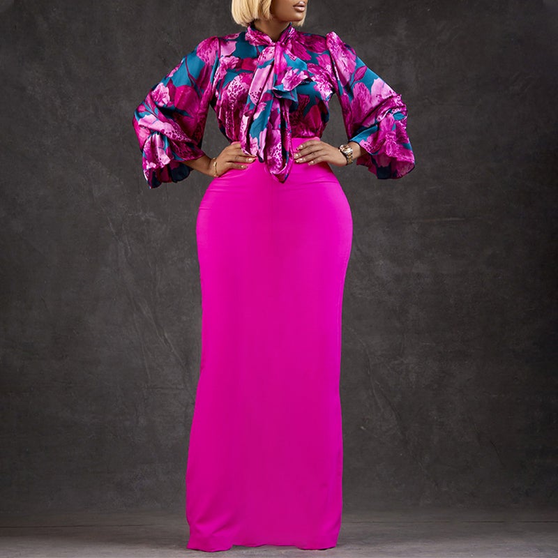 Fashion Print Tie-Waist Shirt Skirt Set Pink  - Image 5