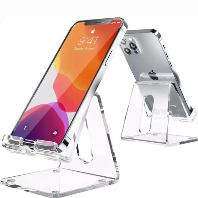 GEOCARTER Crystal Clear Acrylic Mobile Stand for Desk | Transparent Phone Holder for Office, Home, Study & Bedside | Durable Universal Cell Phone Stand Compatible with All Smartphones - Image 1
