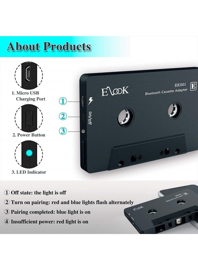 Elook Car Audio Receiver, Bluetooth Cassette Receiver Tape Aux Adapter Player with Bluetooth 5.0 - Image 5