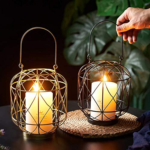 Quace Metal Hanging Lantern Candle Holder- Golden, Set of 2 - Image 2