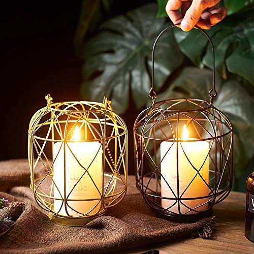 Quace Metal Hanging Lantern Candle Holder- Golden, Set of 2 - Image 4
