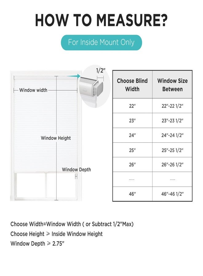 Joydeco No Tools No Drill Cordless Cellular Shades, Light Filtering Honeycomb Blinds for Indoor Windows, Thermal Insulating & Noise Reducing (White, 20" W x 64" H) - Image 5