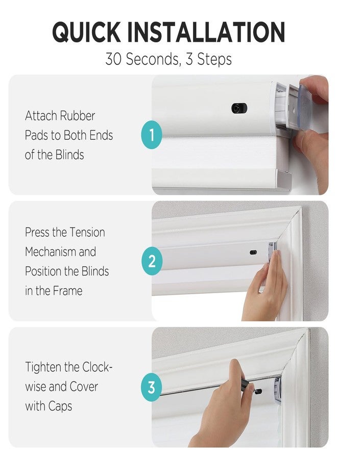 Joydeco No Tools No Drill Cordless Cellular Shades, Light Filtering Honeycomb Blinds for Indoor Windows, Thermal Insulating & Noise Reducing (White, 20" W x 64" H) - Image 4