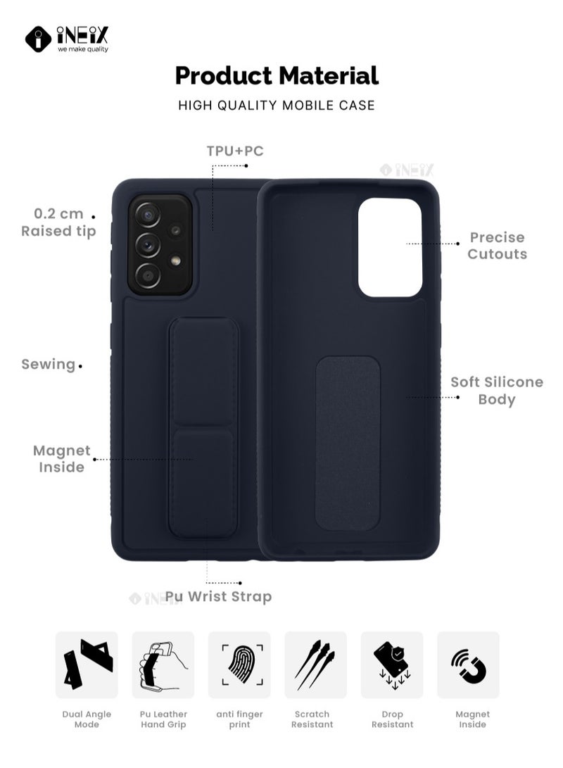 إينيكس جراب حماية 3 في 1 مغناطيسي ذو مسند للهاتف وسوار لأصابع اليد لهاتف سامسونج جلاكسي A52S 5G-أزرق بحري - Image 2