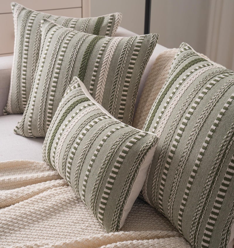 Cethom Boho Throw Pillow Covers 18x18 Inch Set of 2, Farmhouse Decorative Couch Pillow Cases, Green Accent Pillows of Bed, Sofa Bedroom Living Room Home Decor Cushion Cover - Image 5