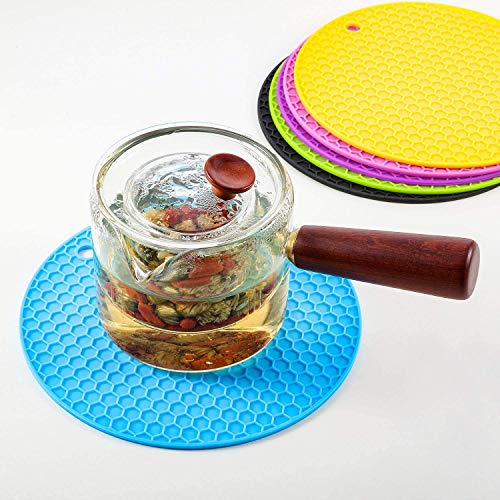 ZURATO Silicone Anti Hot Heat Resistant Round Pot Holder Disc Pads Car Dashboard Pad Dining Table Mat Place-mat Coasters, Multicolour - Pack of 4 - Image 5