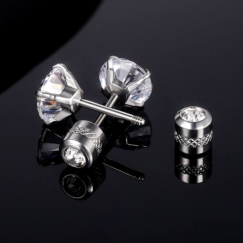 VOLUKA Titanium Cubic Zirconia Screw Back Earrings Hypoallergenic for Sensitive Ears - Image 3