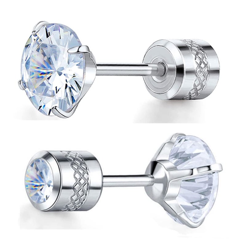 VOLUKA Titanium Cubic Zirconia Screw Back Earrings Hypoallergenic for Sensitive Ears - Image 1
