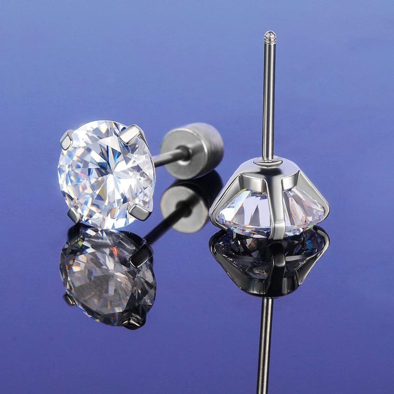 VOLUKA Titanium Cubic Zirconia Screw Back Earrings Hypoallergenic for Sensitive Ears - Image 5