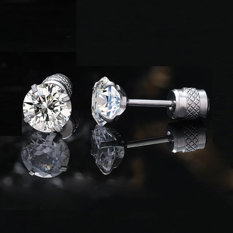 VOLUKA Titanium Cubic Zirconia Screw Back Earrings Hypoallergenic for Sensitive Ears - Image 2