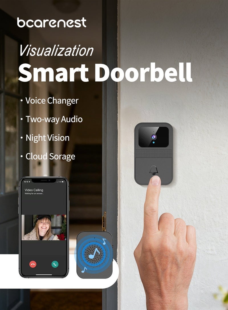 Bcarenest Wireless Video Doorbell,with App Live View, IP55 Waterproof, Two-Way Talk, Cloud Storage, Night Vision ，AA Battery-Powered, Includes 1 Outdoor Camera Transmitter & 1 Indoor Chime Receiver - Image 2