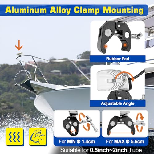 WFPOWER Clamp on Boat Spotlights, Flexible LED Spreader Marine Spotlights Waterproof, 6 inch Deck Dock Spot Light Bar for Boat Accessories Fishing T-Top Truck SUV ATV 12V - Image 3