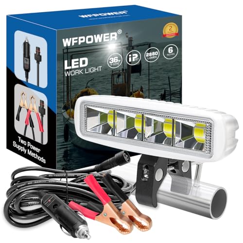 WFPOWER Clamp on Boat Spotlights, Flexible LED Spreader Marine Spotlights Waterproof, 6 inch Deck Dock Spot Light Bar for Boat Accessories Fishing T-Top Truck SUV ATV 12V - Image 1